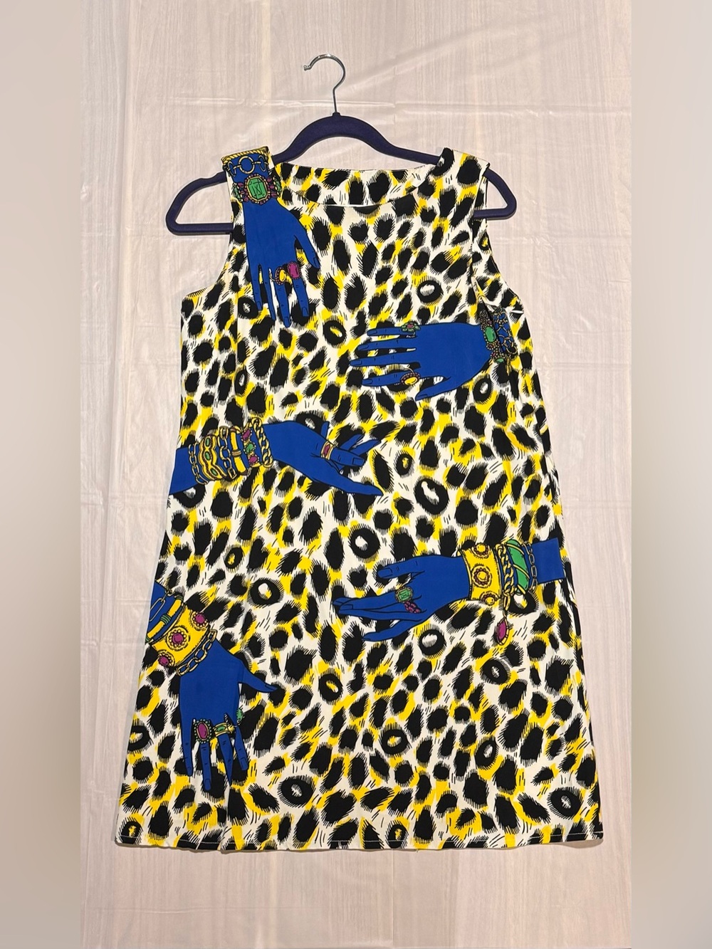 Moschino Yellow Black White Abstract Leopard Print Dress